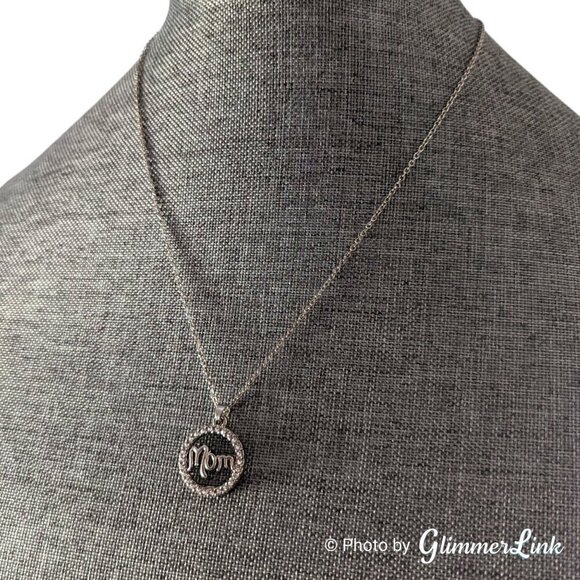 Mothers Day Round Pave Mom Halo Silver Tone Necklace - Picture 4 of 9